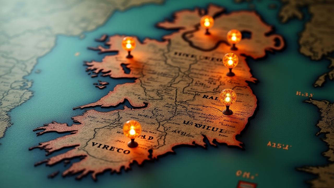 Interactive map of Ireland showing industrial heritage sites with pins for locations.