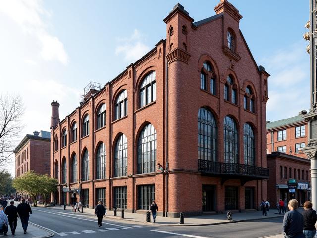 Restored facade of the Dublin Sugar Refinery with intricate brickwork visible