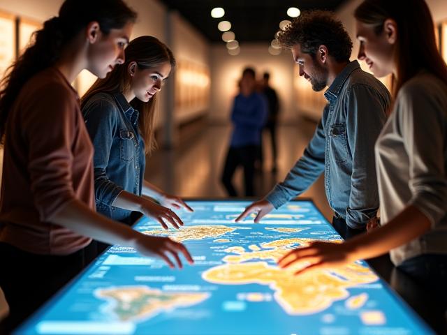 Multiple users exploring a digital map on a large interactive touch-table.